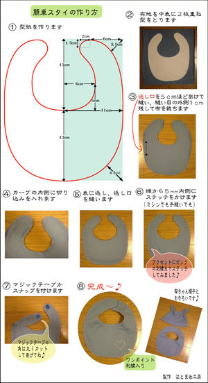 ハンドメイド無料型紙 レシピ 簡単 かわいい手作りベビースタイ よだれかけ ビブの作り方 おにぎりまとめ